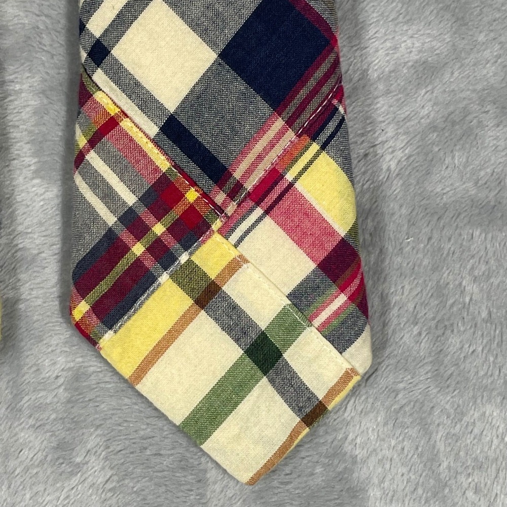 J.Crew Mens Patchwork Madras Plaid Cotton Necktie Multi Color Handmade USA 3.25"